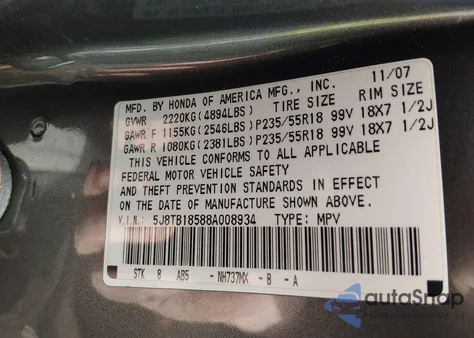 2008 Acura Rdx z USA, uszkodzony, nr VIN 5J8TB18588A008934